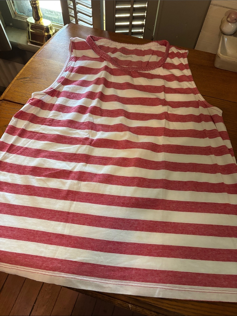 Talbots Red and White Striped Cotton Sleeveless Top with Braided Trim